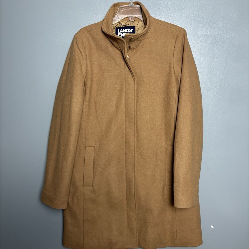 Lands' End Women's Camel Tan Wool-Blend Pea Coat